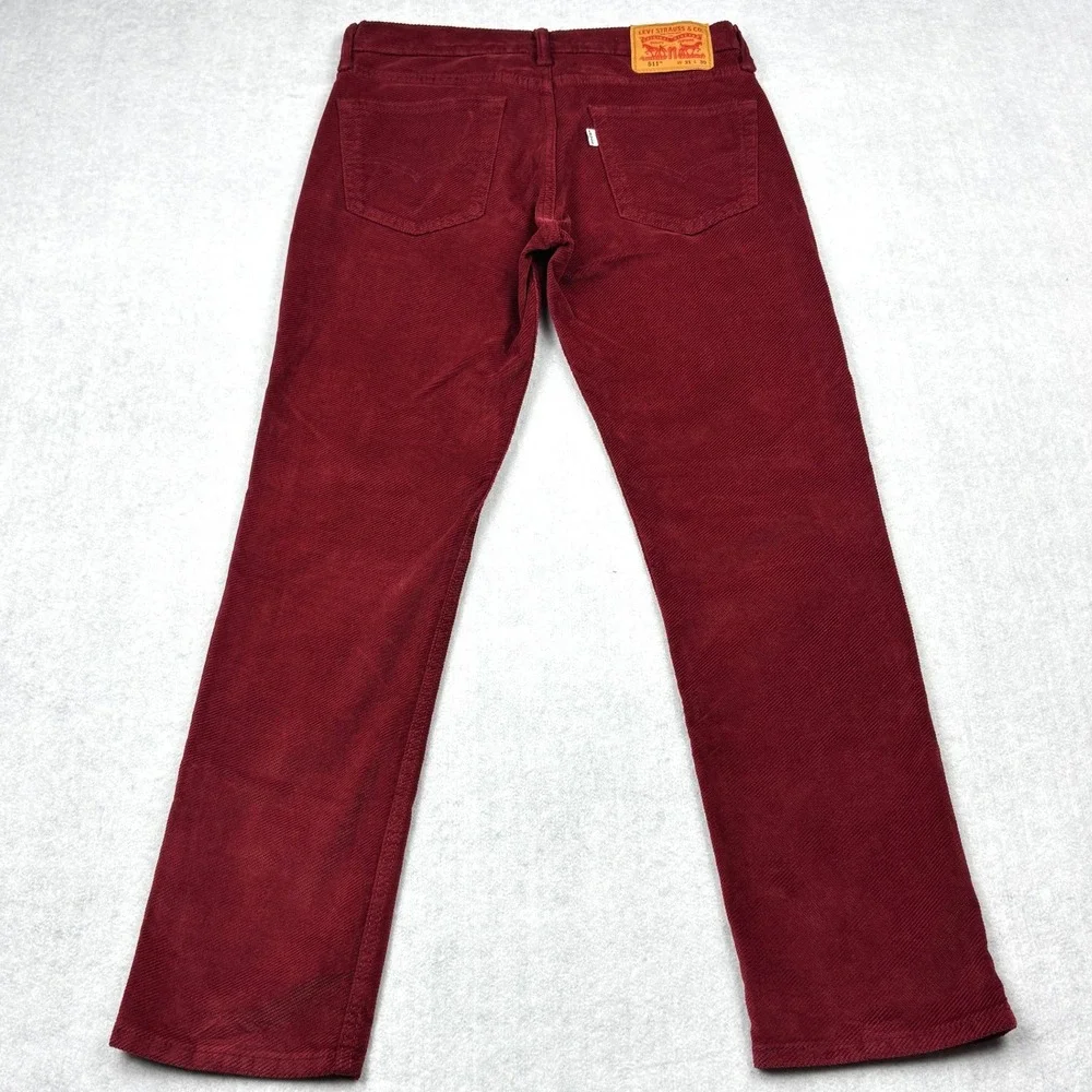 Levis Mens 31x30 511 Slim Fit Maroon Burgundy Red Fine Wale Corduroy Pants 31 30